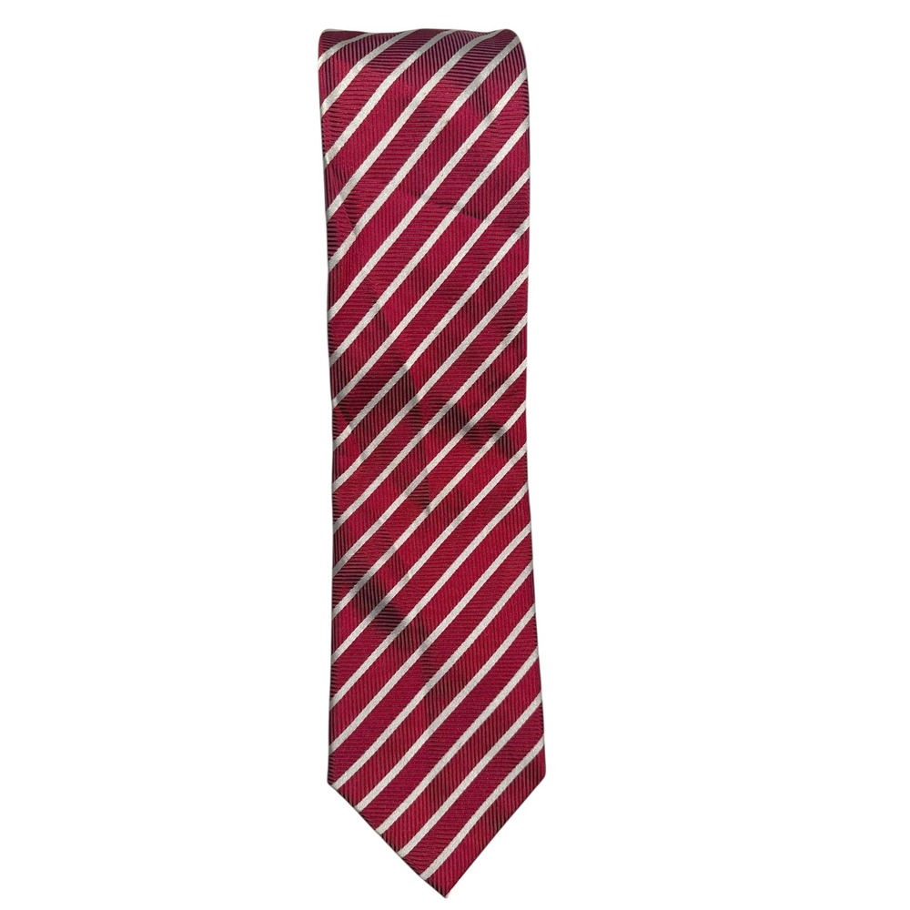 Haines & Bonner of London Hand Made Tie‎ 100% Silk Red Blue Silver Stripe A20Q